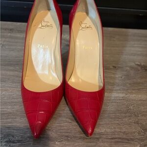 Christian Louboutin Red Crocodile-Embossed Pointed Pumps